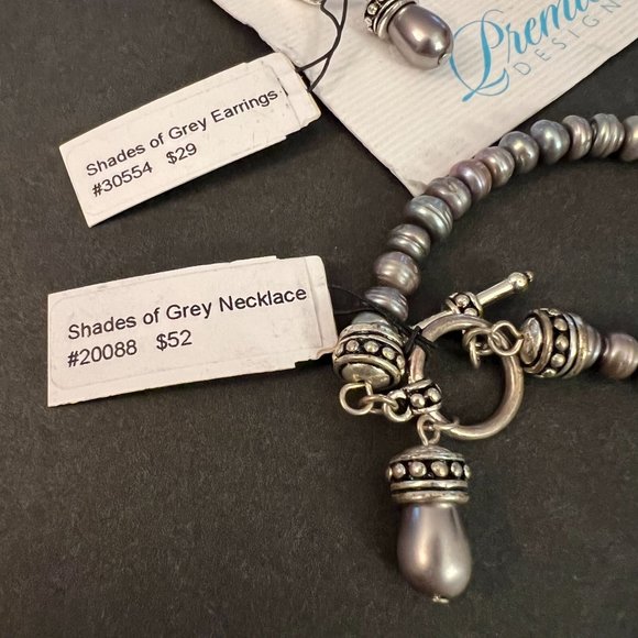 NWT Premier Designs Shades of Grey Faux Pearl Silver Toggle Necklace Ear… - Picture 4 of 11